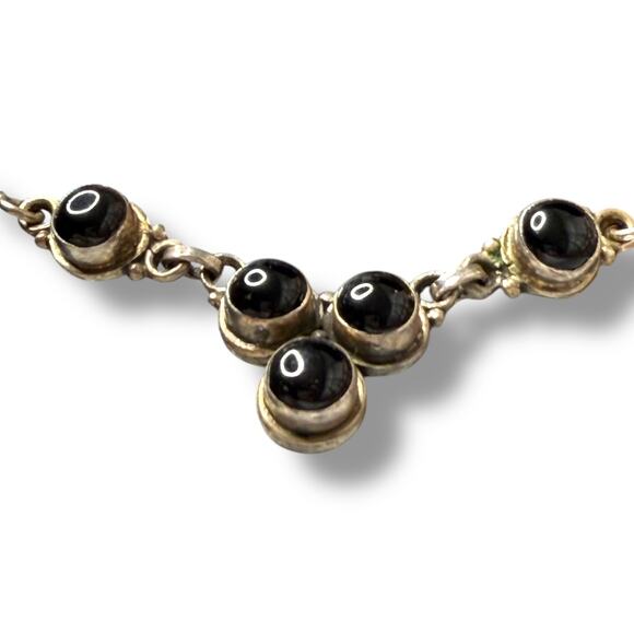 Vintage Southwestern Onyx Cabochon stations necklace 18 inch Sterling 925 - Picture 3 of 7